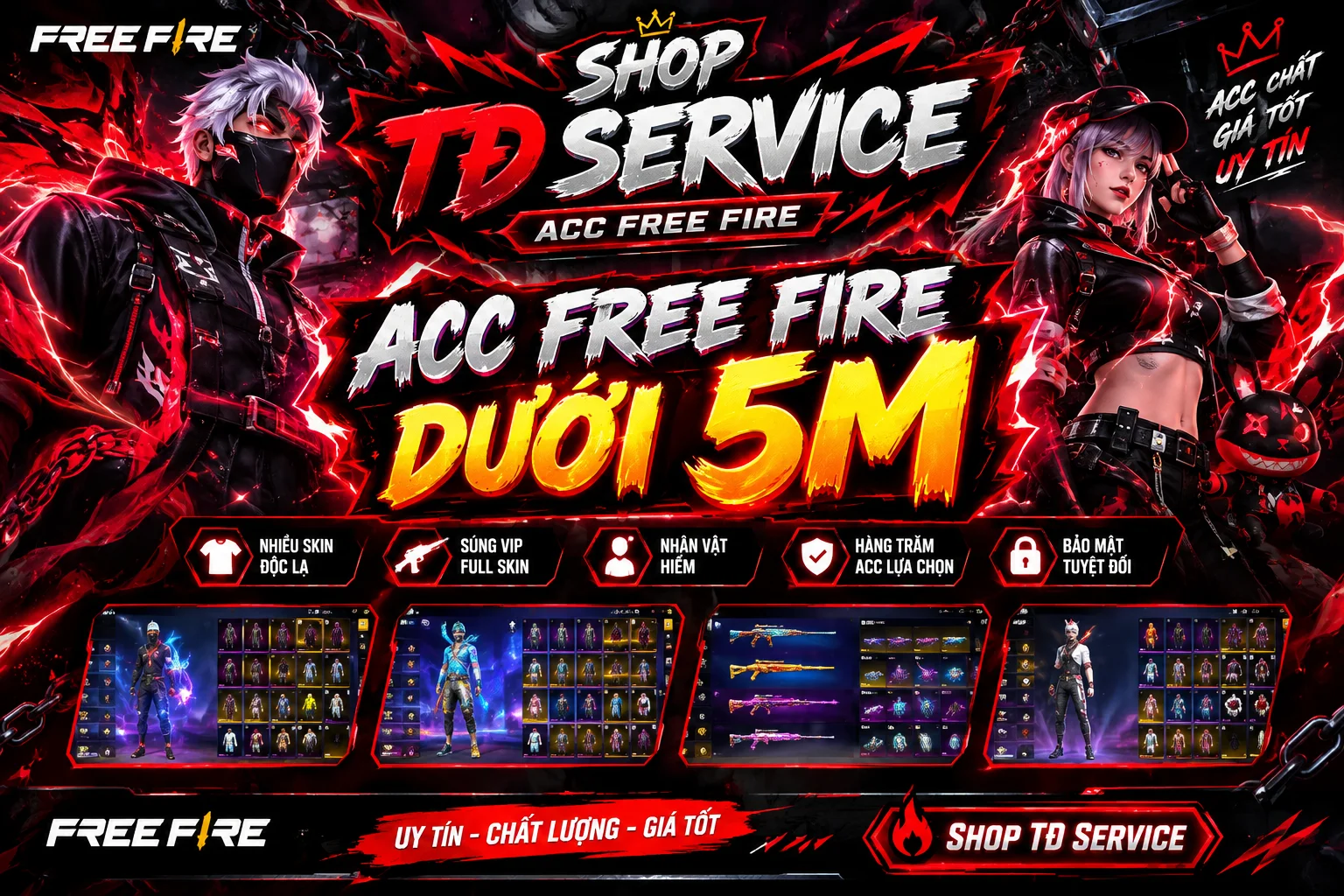 TÀI KHOẢN FREE FIRE DƯỚI 5M