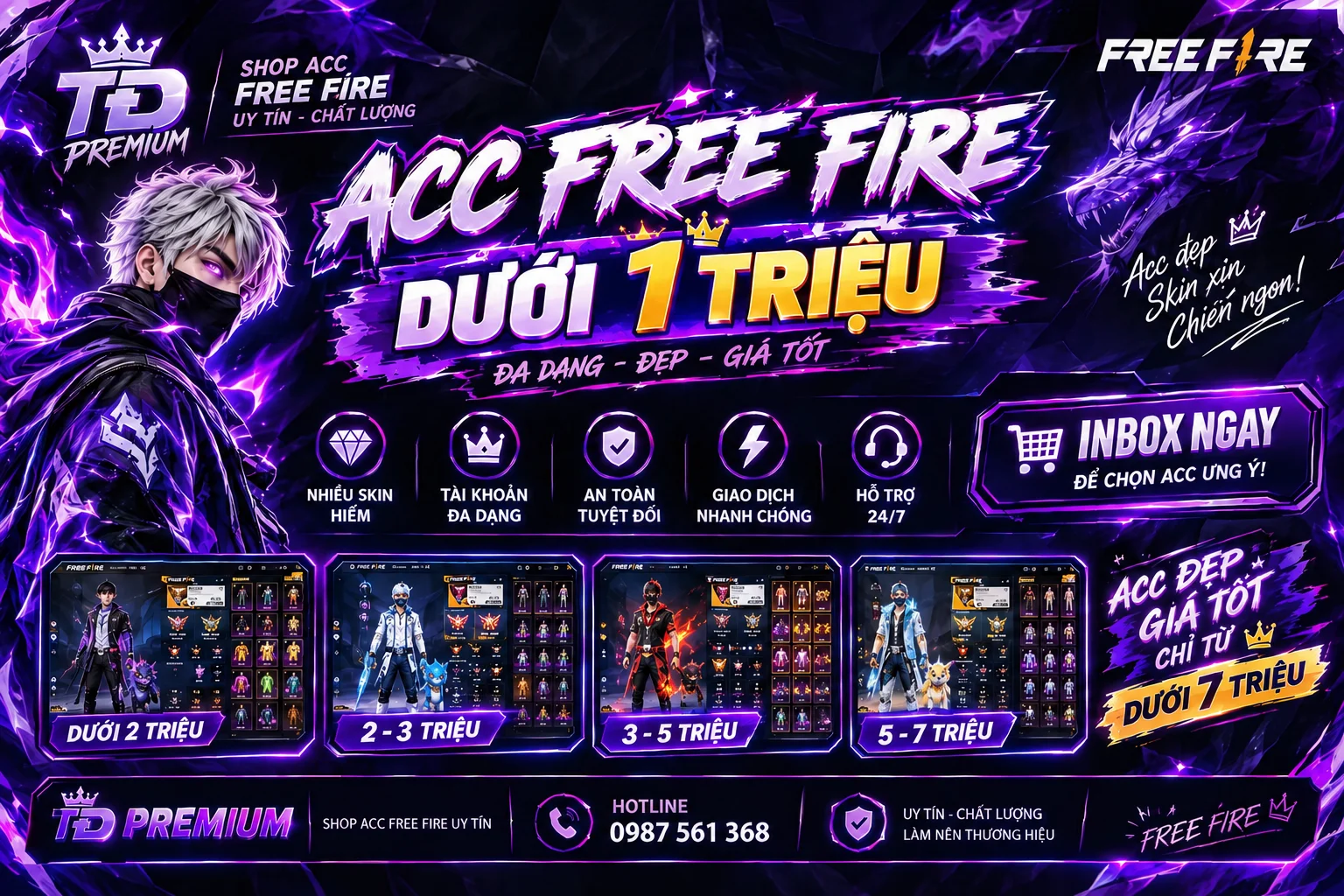 Acc Free Fire dưới 1m