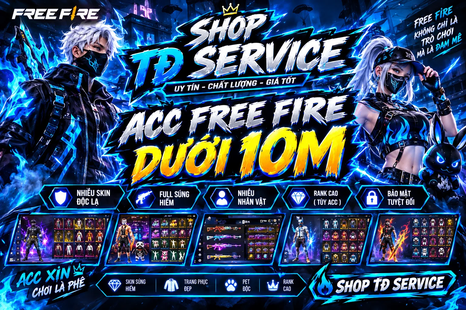 TÀI KHOẢN FREE FIRE DƯỚI 10M